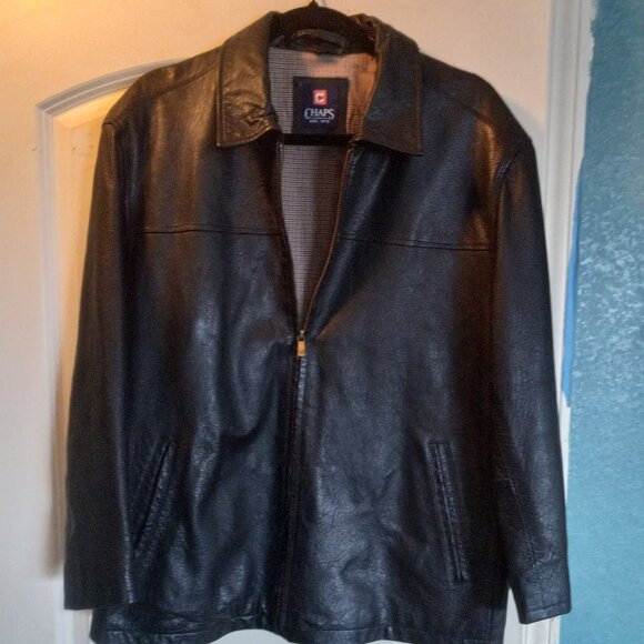 MEN'S 100% LEATHER CHAPS JACKET LARGE NEVER WORN.... - Picture 1 of 9